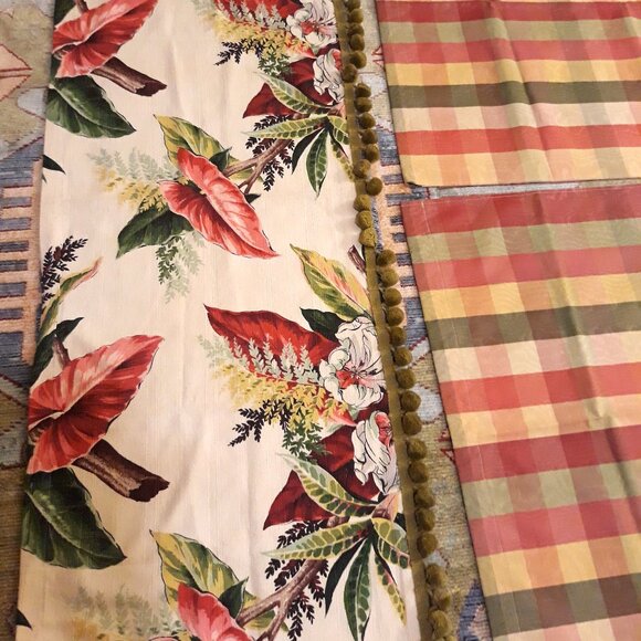Tropical Barkcloth & Moire Vtg/Retro Homemade Curtains w Valance Single Window - Picture 4 of 15